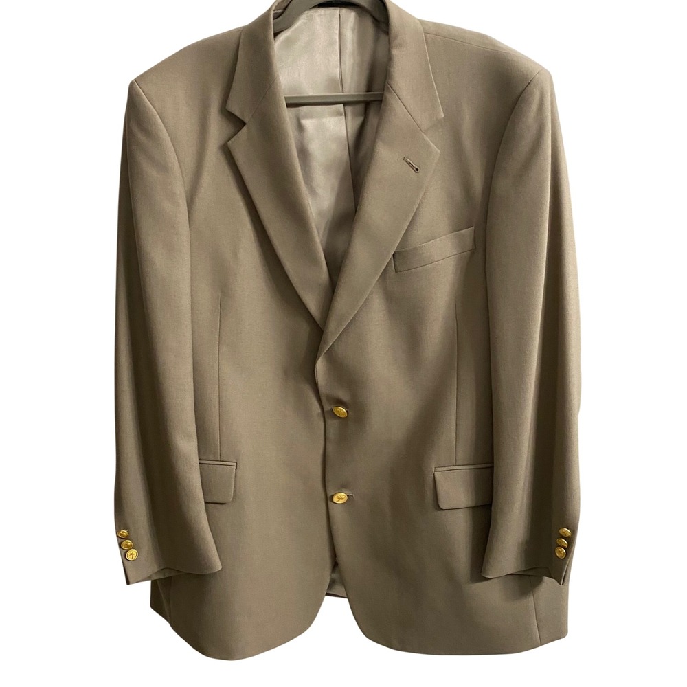 Palm‎ Beach Mens 46R Blazer Tan Wool Blend 2 Button Sport Coat Gold Palm Buttons